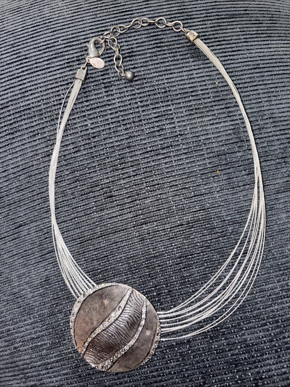 20-Chico's Silver-Tone Multi-Strand Necklace with Textured Round Pendant